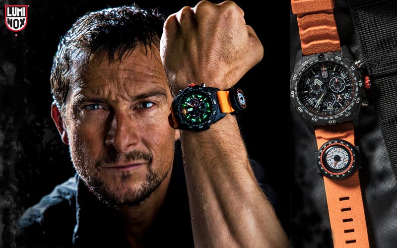 Bear Grylls con su reloj de supervivencia militar Luminox Survival Master Series XB.3749