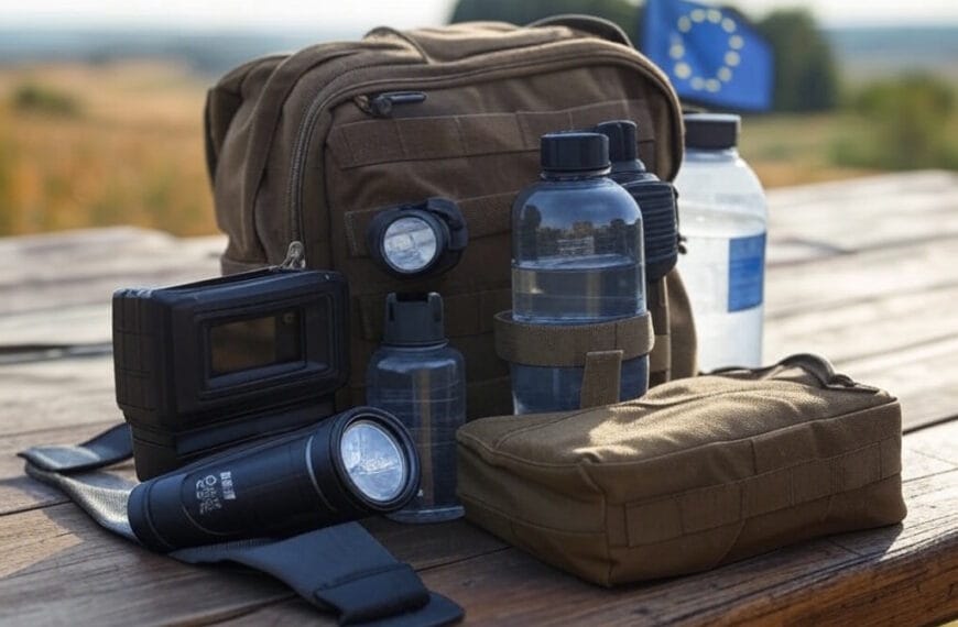 Mochila táctica con artículos de emergencia esenciales para un kit de supervivencia de 72 horas, recomendación de la Unión Europea