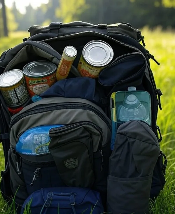 Mochila de supervivencia equipada con provisiones esenciales.