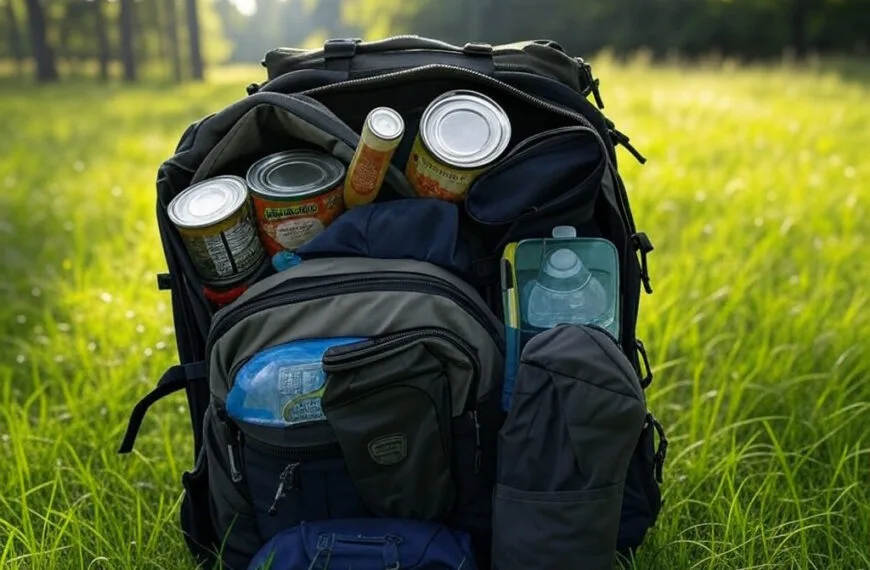 Mochila de supervivencia equipada con provisiones esenciales.
