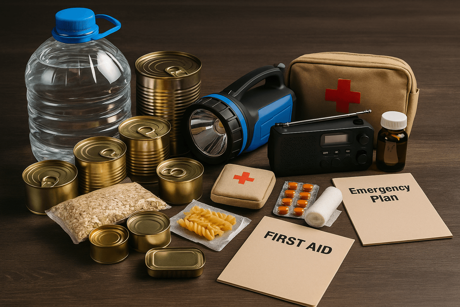 Kit de emergencia para apagn nacional con agua comida enlatada linterna radio y botiqun